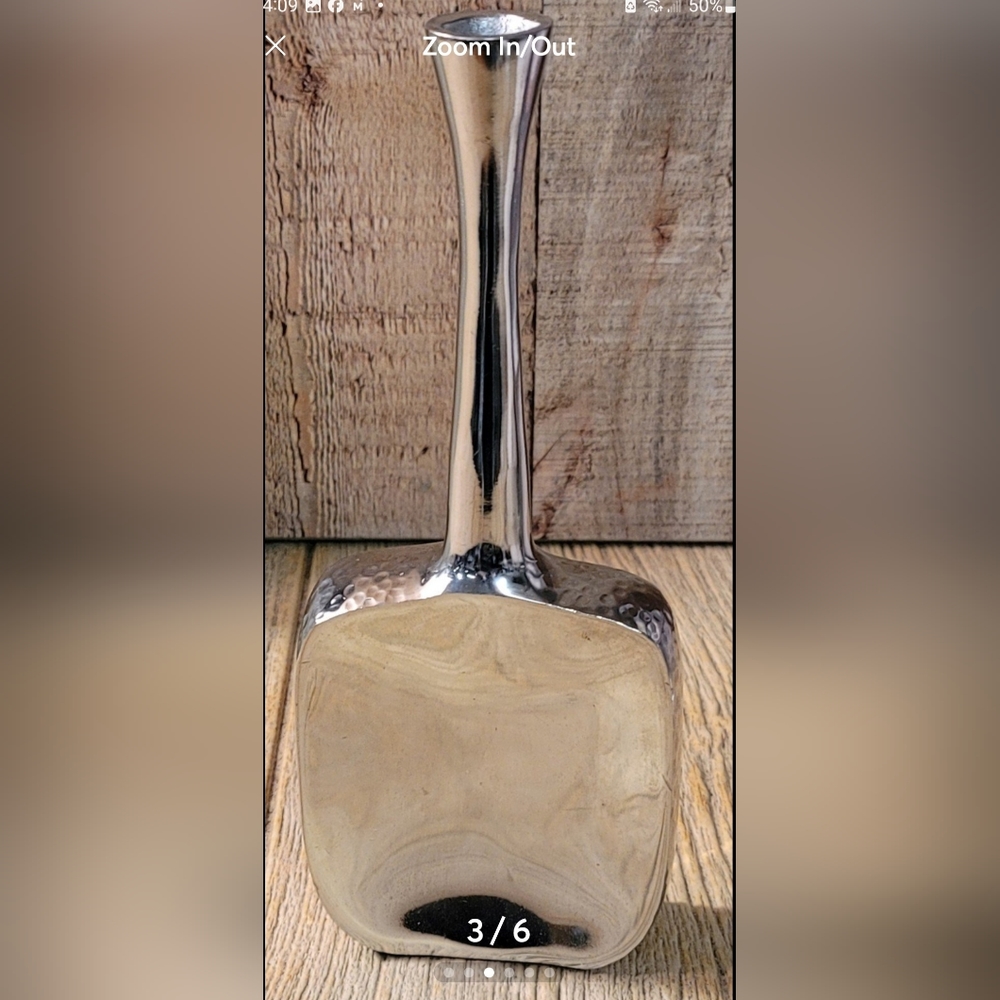 Chromed Metal Flower vase or Art, with hammered accents.